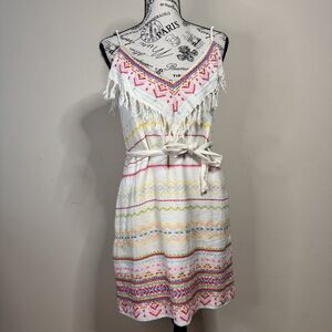 Amanda Uprichard Sleeveless Embroidered Fringe Dress- Boho Tassel V Neck Size M